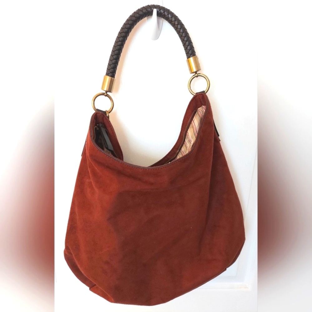 Chic Suede Hobo Bag - Rust